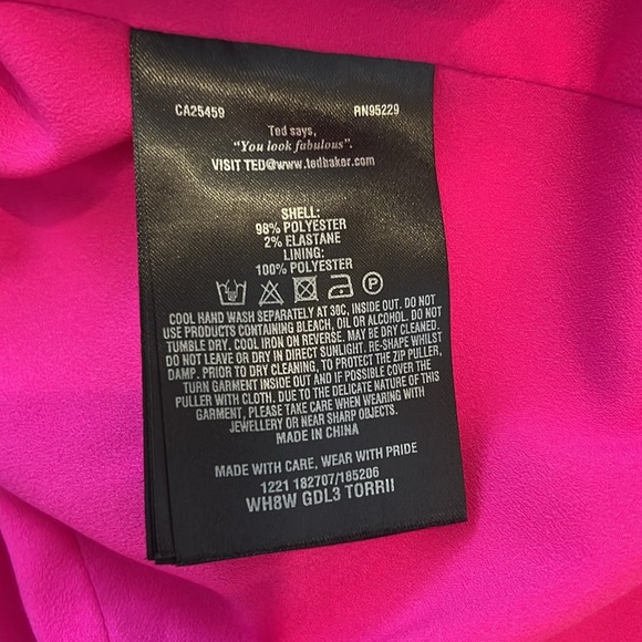 Ted Baker London Torryia Ruffle magenta dress with pockets Size 3/US 8 - Picture 10 of 15